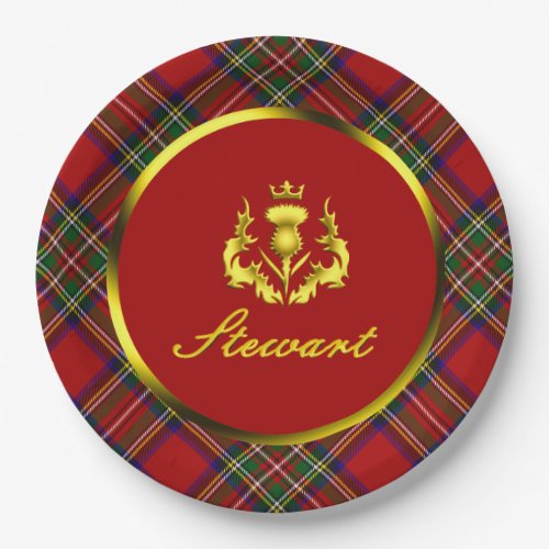 Stewart Tartan & Gold Crowned Thistle