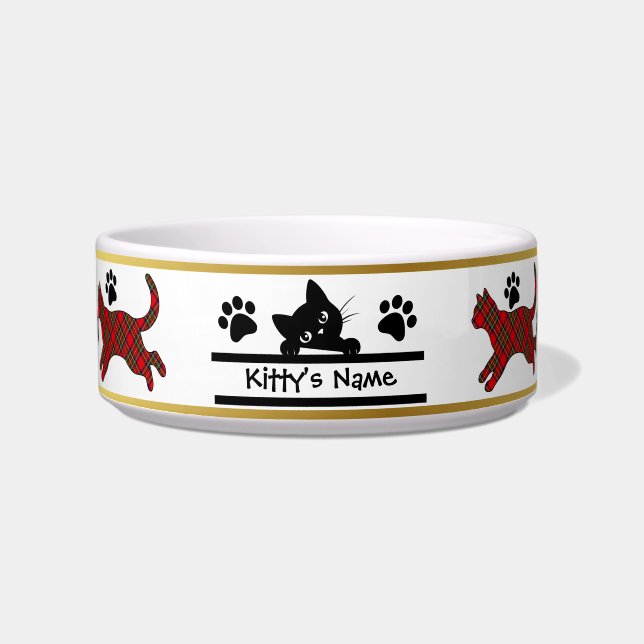 Stewart Tartan Kitty Personalized Cat Bowl (Front)