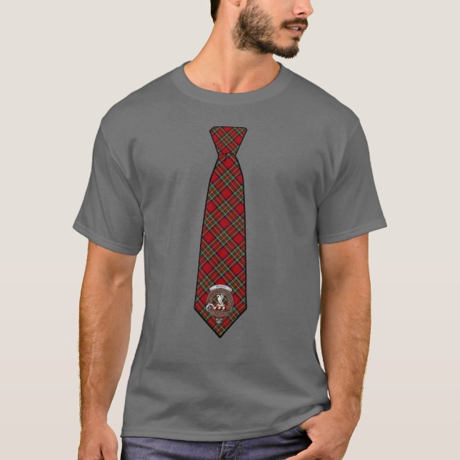 Stewart Tartan Necktie T-Shirt with Badge (Front)