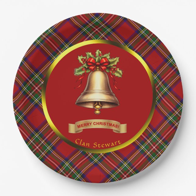 Stewart Tartan Personalized Christmas Paper Plates (Front)