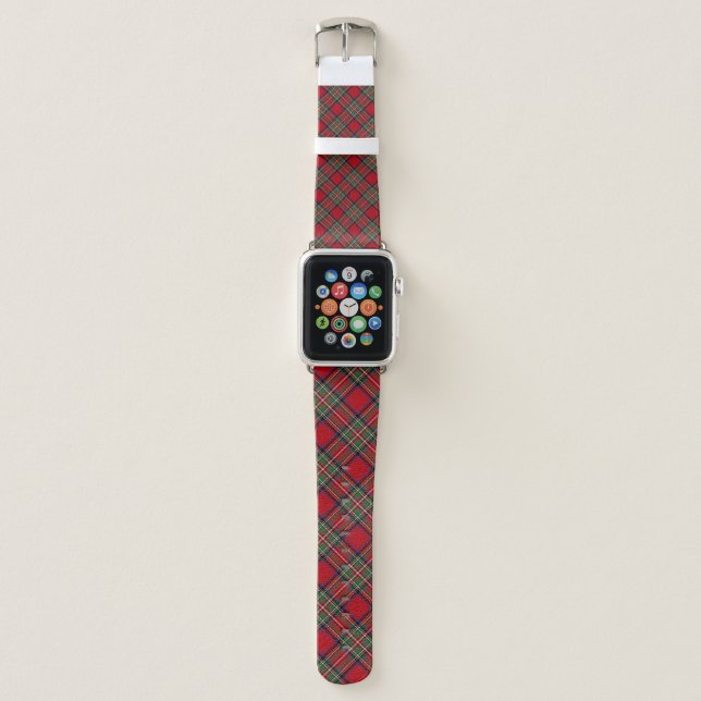 Stewart Tartan Plaid Buffalo Red Green Apple Watch Band (Front)