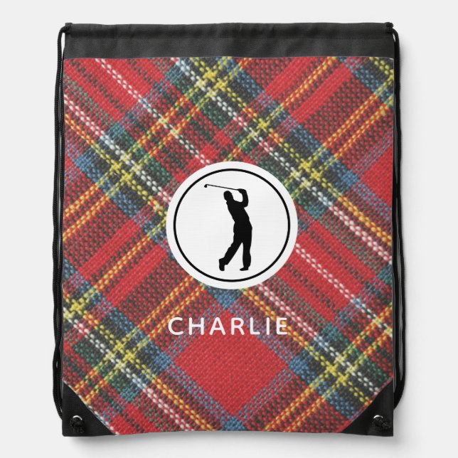 Stewart Tartan Plaid Print Drawstring Golf Bag (Front)