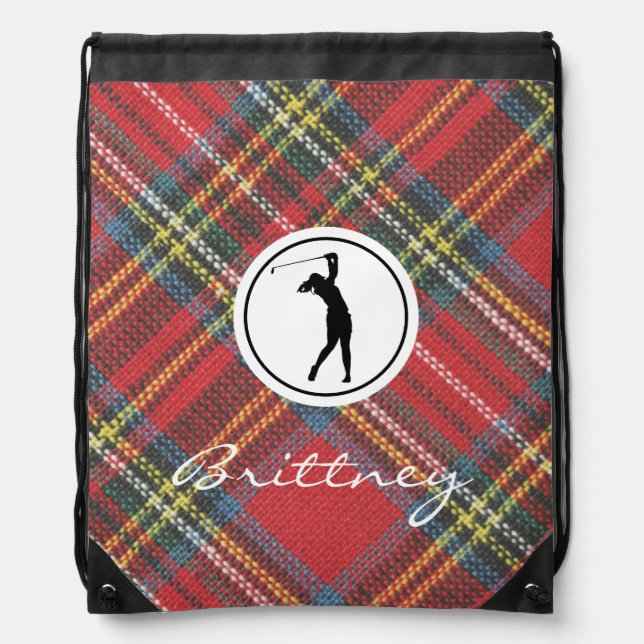 Stewart Tartan Plaid Print Drawstring Golf Bag (Front)
