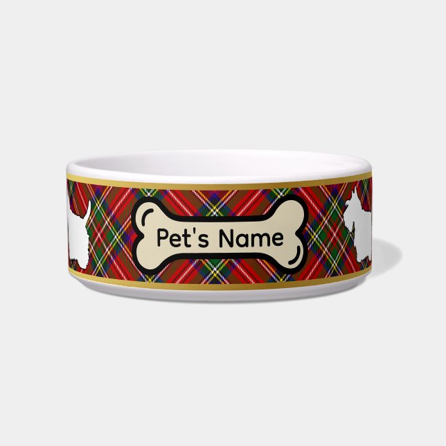 Stewart Tartan Scottie Dog Personalized Bowl (Front)