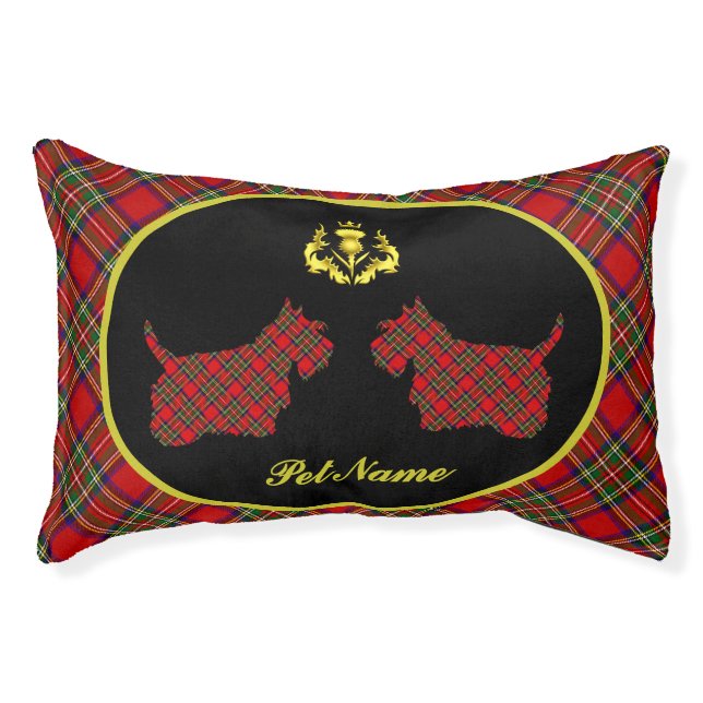 Stewart Tartan Scottie Dog Personalized Pet Bed (Front)