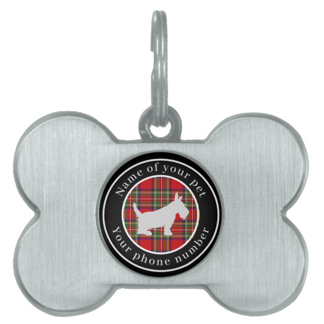 Stewart Tartan Scottie Dog Personalized Pet ID Tag (Front)
