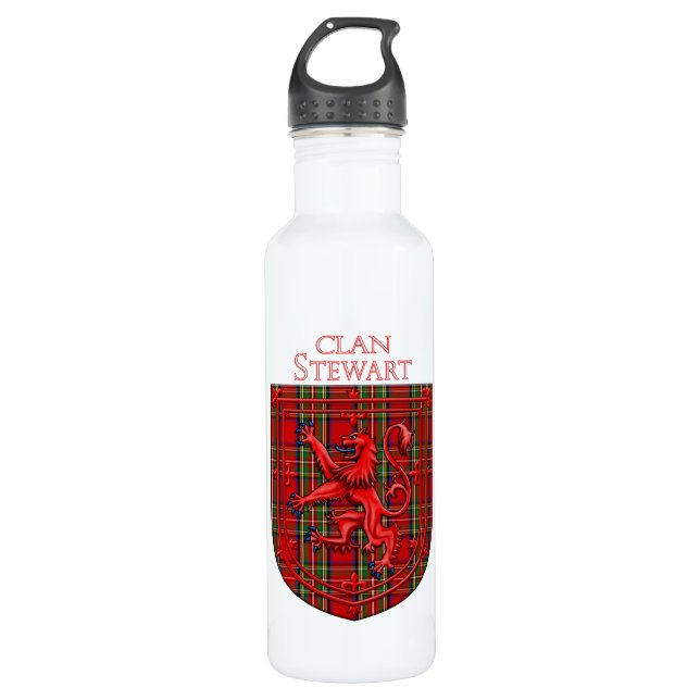 Stewart Tartan Scottish Plaid Lion Rampant Stainless Steel Water Bottle (Front)