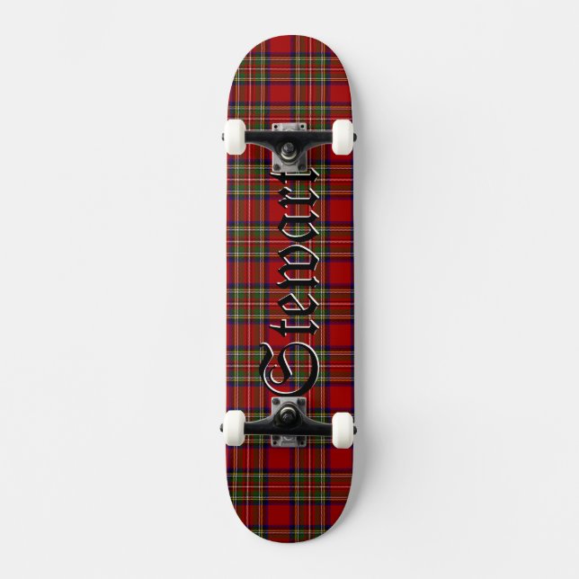 Stewart Tartan Scottish Plaid Pattern Skateboard (Front)