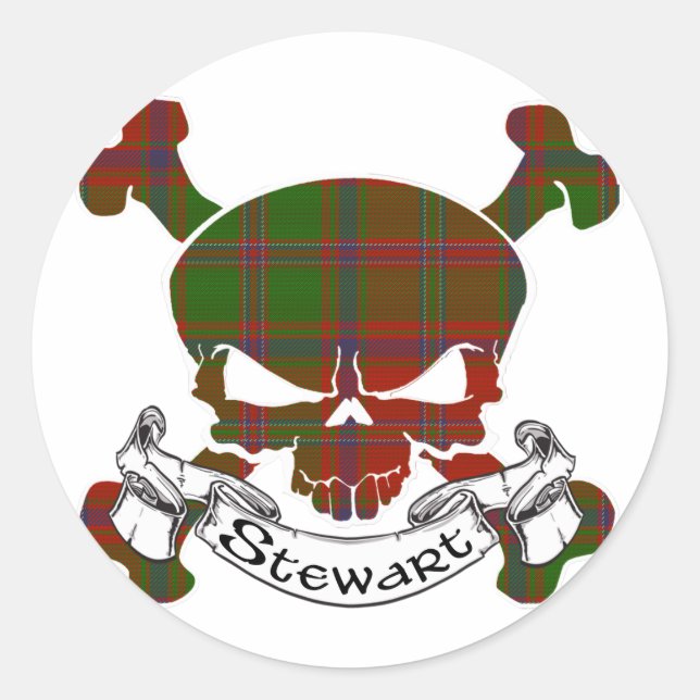 Stewart Tartan Skull Classic Round Sticker (Front)