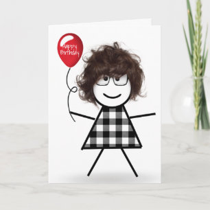 Stick Birthday Girl with Red Balloon  Card