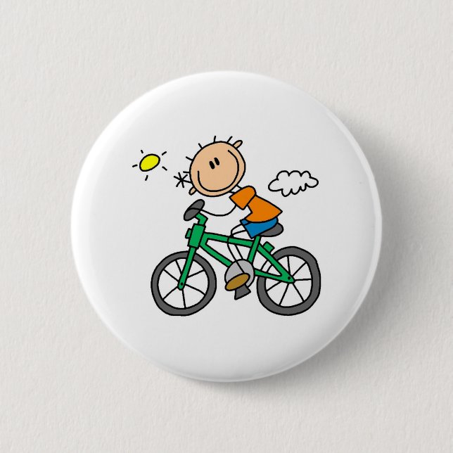 Stick Boy Riding Bicycle Pinback Button (Front)