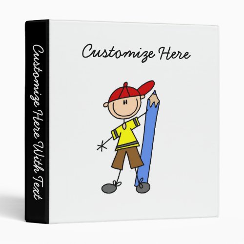 Stick Boy With Pencil 3 Ring Binder