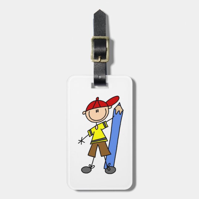 Stick Boy With Pencil Luggage Tag (Front Vertical)