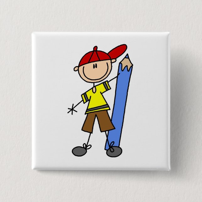 Stick Boy With Pencil Pinback Button (Front)