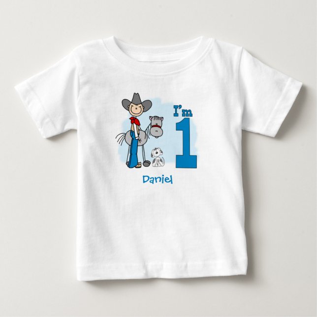 Stick Cowboy 1st Birthday Baby T-Shirt (Front)