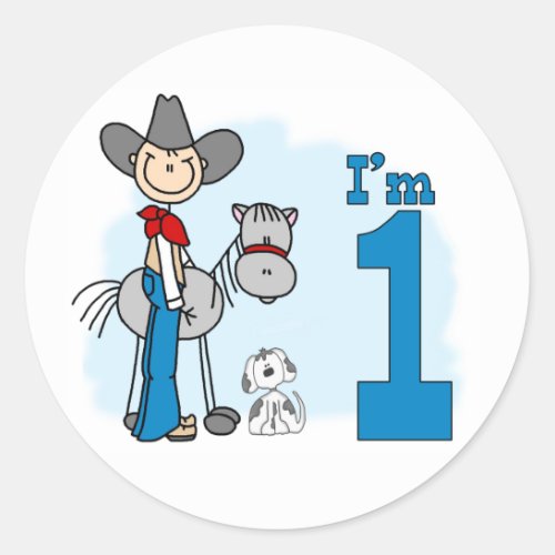 Stick Cowboy 1st Birthday Classic Round Sticker