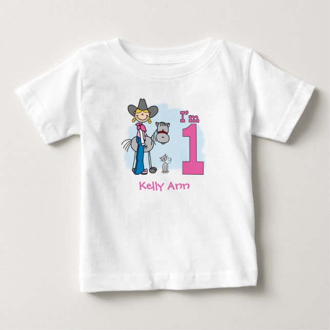 Stick Cowgirl 1st Birthday Baby T-Shirt (Front)