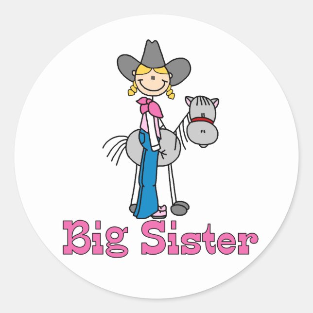 Stick Cowgirl Big Sister Classic Round Sticker (Front)