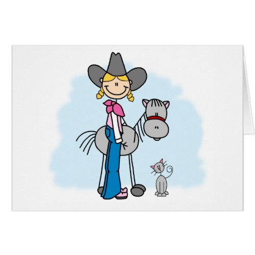 Stick Cowgirl N Horse Blank Card