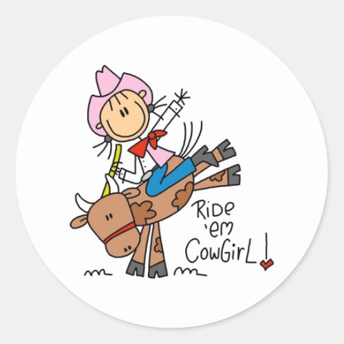 Stick  Cowgirl Riding Bull Stickers