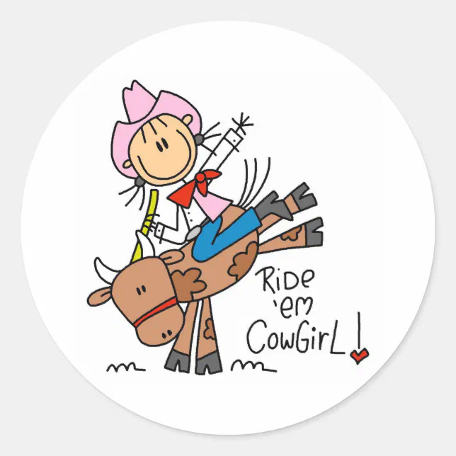 Stick Cowgirl Riding Bull Stickers | Zazzle