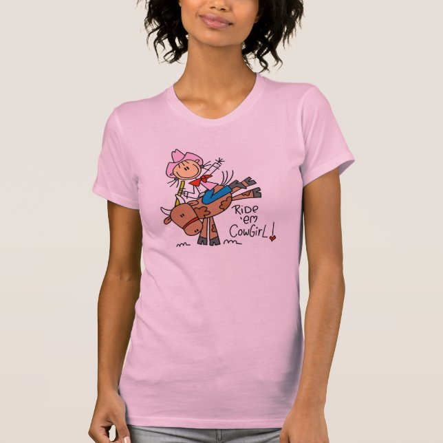 Stick  Cowgirl Riding Bull T-shirt (Front)