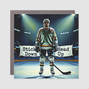 Stick Down Head Up Hockey Bumper Sticker Car Magnet