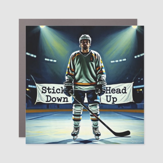Stick Down Head Up Hockey Bumper Sticker Car Magnet (Front)