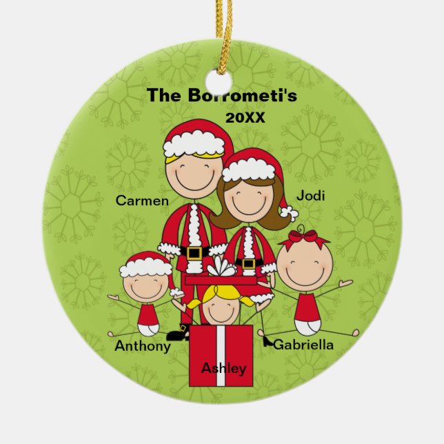 Stick Family of 5 Christmas snowflake Ornament (Front)