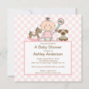 Stick Figur Baby Girl Baby Shower Invitation
