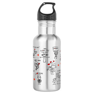 Stick Figure Art Mother Day Stainless Steel Water Bottle