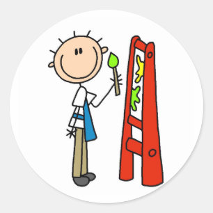 Stick Figure Artist Classic Round Sticker