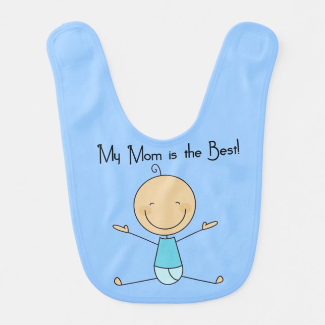 Stick Figure Baby Boy My Mom is Best Bib (Front)