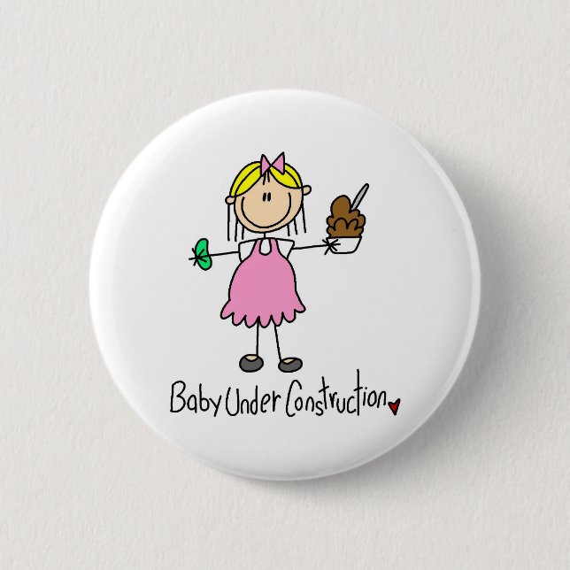 Stick Figure Baby Under Construction Pinback Button (Front)