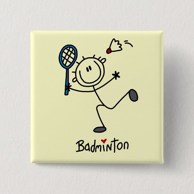 Stick Figure Badminton T-shirts and Gifts Button (Front)
