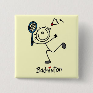 Stick Figure Badminton T-shirts and Gifts Button