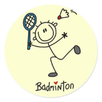 Stick Figure Badminton T-shirts and Gifts Classic Round Sticker Stick Figure Badminton T-shirts and Gifts Classic Round Sticker