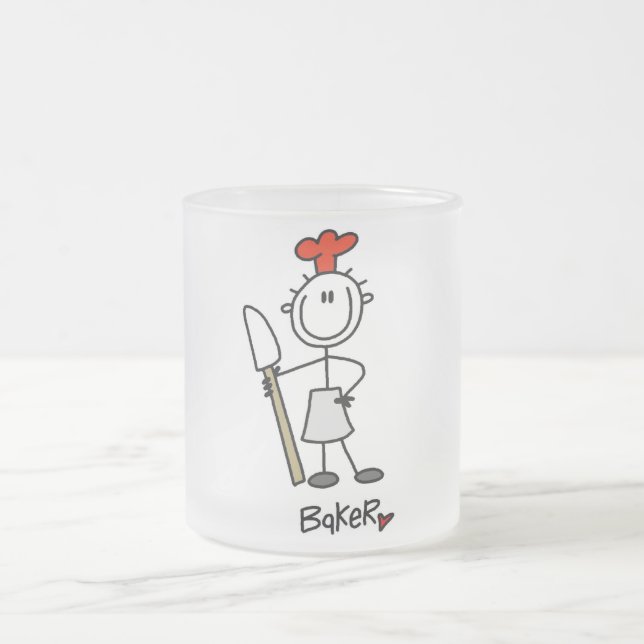 Stick Figure Baker Frosted Glass Coffee Mug (Center)