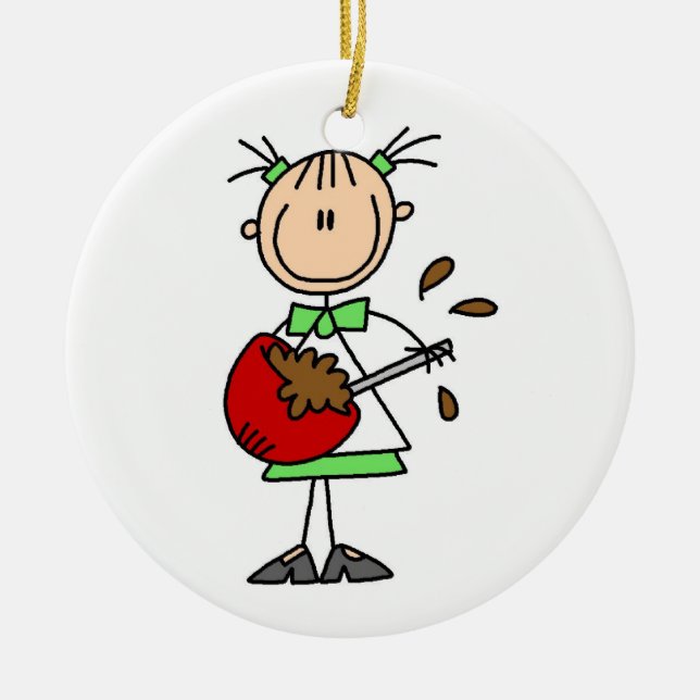 Stick Figure Baker Mixing Batter Ceramic Ornament (Front)