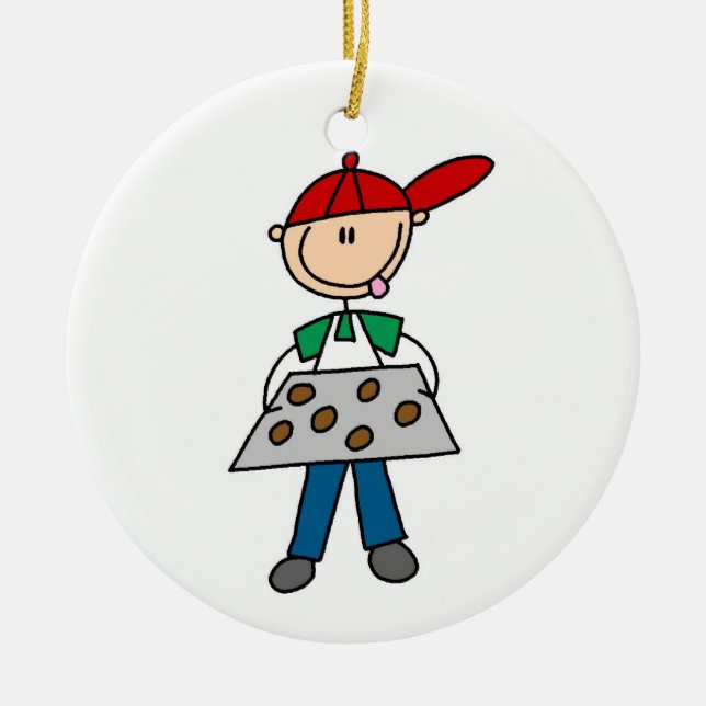 Stick Figure Baking Cookies Ceramic Ornament (Front)