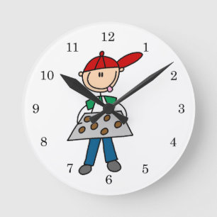 Stick Figure Baking Cookies Round Clock