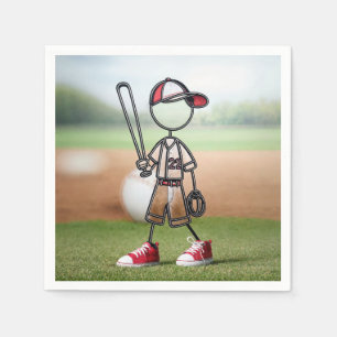 Stick Figure Baseball Player In Red Sneakers Napkins