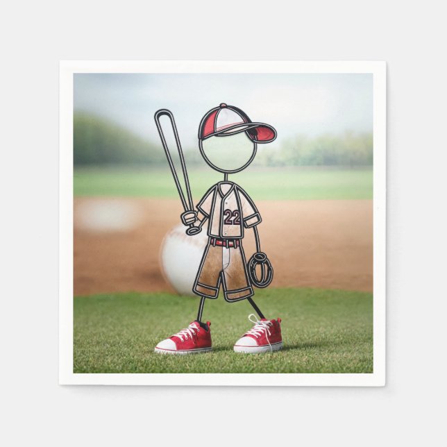Stick Figure Baseball Player In Red Sneakers Napkins (Front)