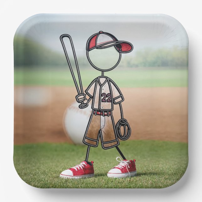 Stick Figure Baseball Player In Red Sneakers Paper Plates (Front)