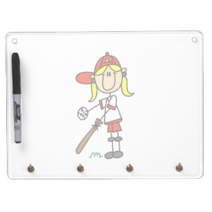 Stick Figure Baseball Up At Bat Dry Erase Board With Keychain Holder