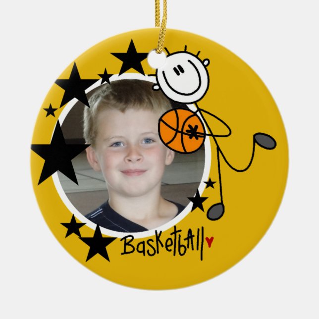 Stick Figure Basketball Photo Ornament (Front)