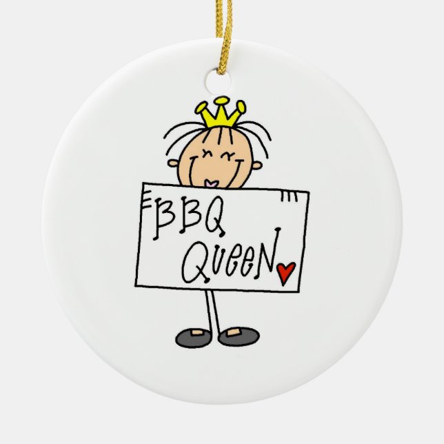 Stick Figure BBQ Queen Ceramic Ornament (Front)