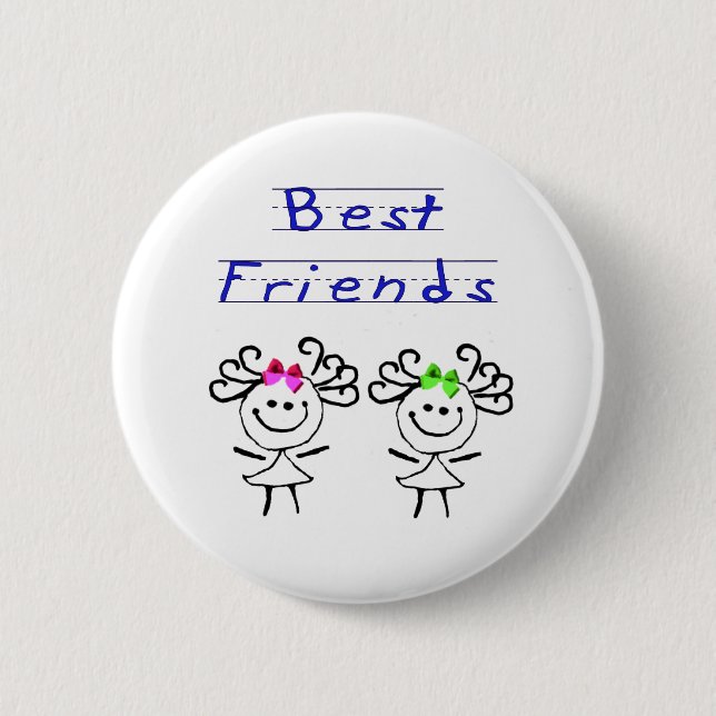 Stick figure best friends pinback button (Front)