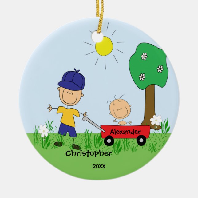Stick figure Big & Lil Brother Christmas Ornament (Front)