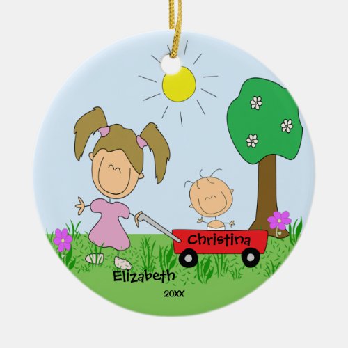 Stick figure Big  Lil Sister Christmas Ornament